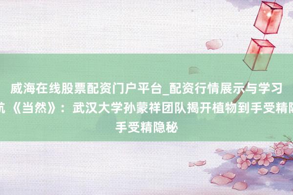 威海在线股票配资门户平台_配资行情展示与学习导航 《当然》：武汉大学孙蒙祥团队揭开植物到手受精隐秘